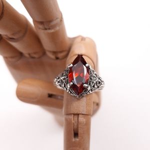 Sterling Silver Ring with Ruby Red Tone Stone .925 Silver